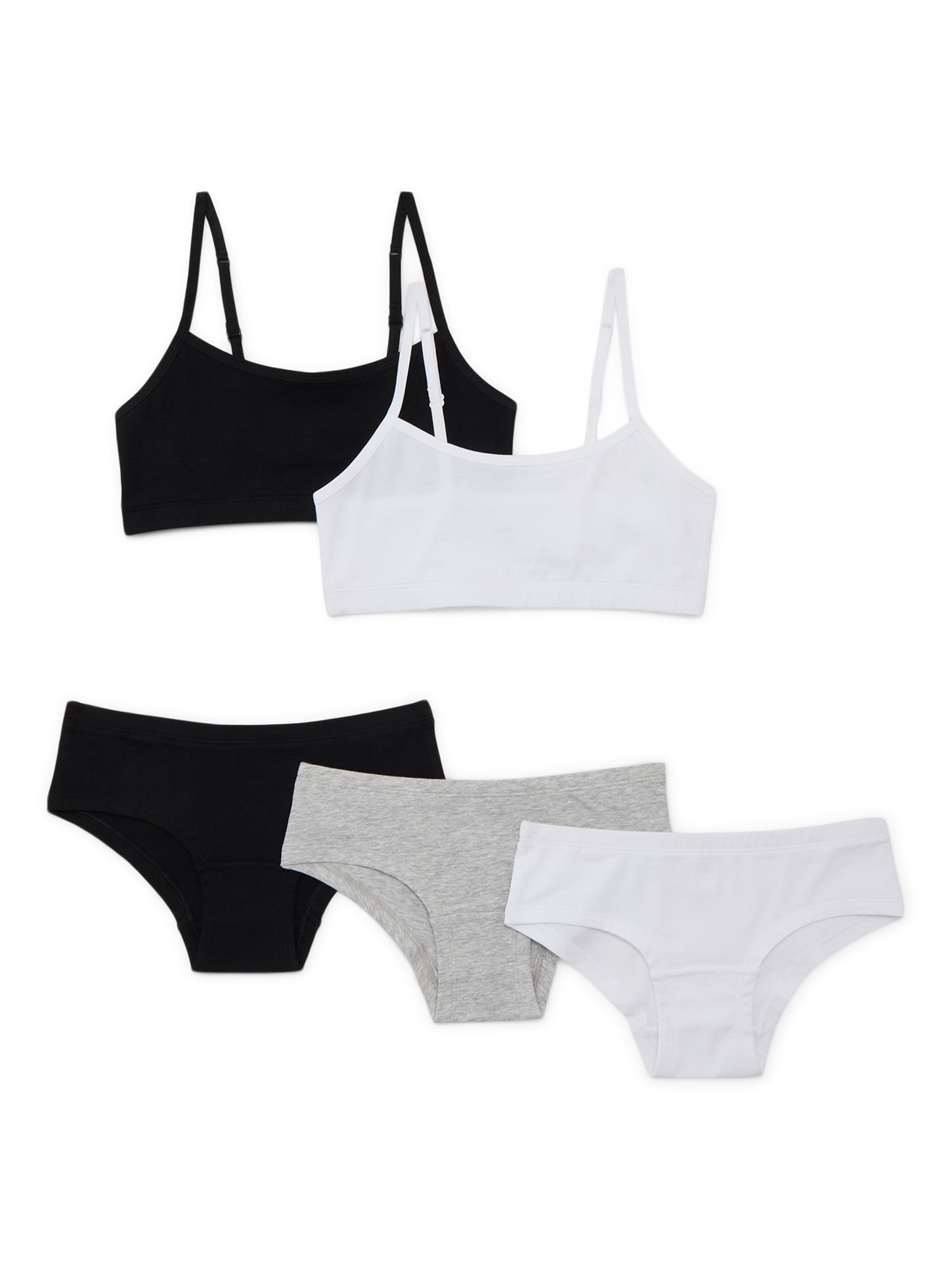 Wonder Nation Girls Cotton-Blend Scoop Bralette and Brief Panties Bundle, 5-Pack, Sizes XS-2XL