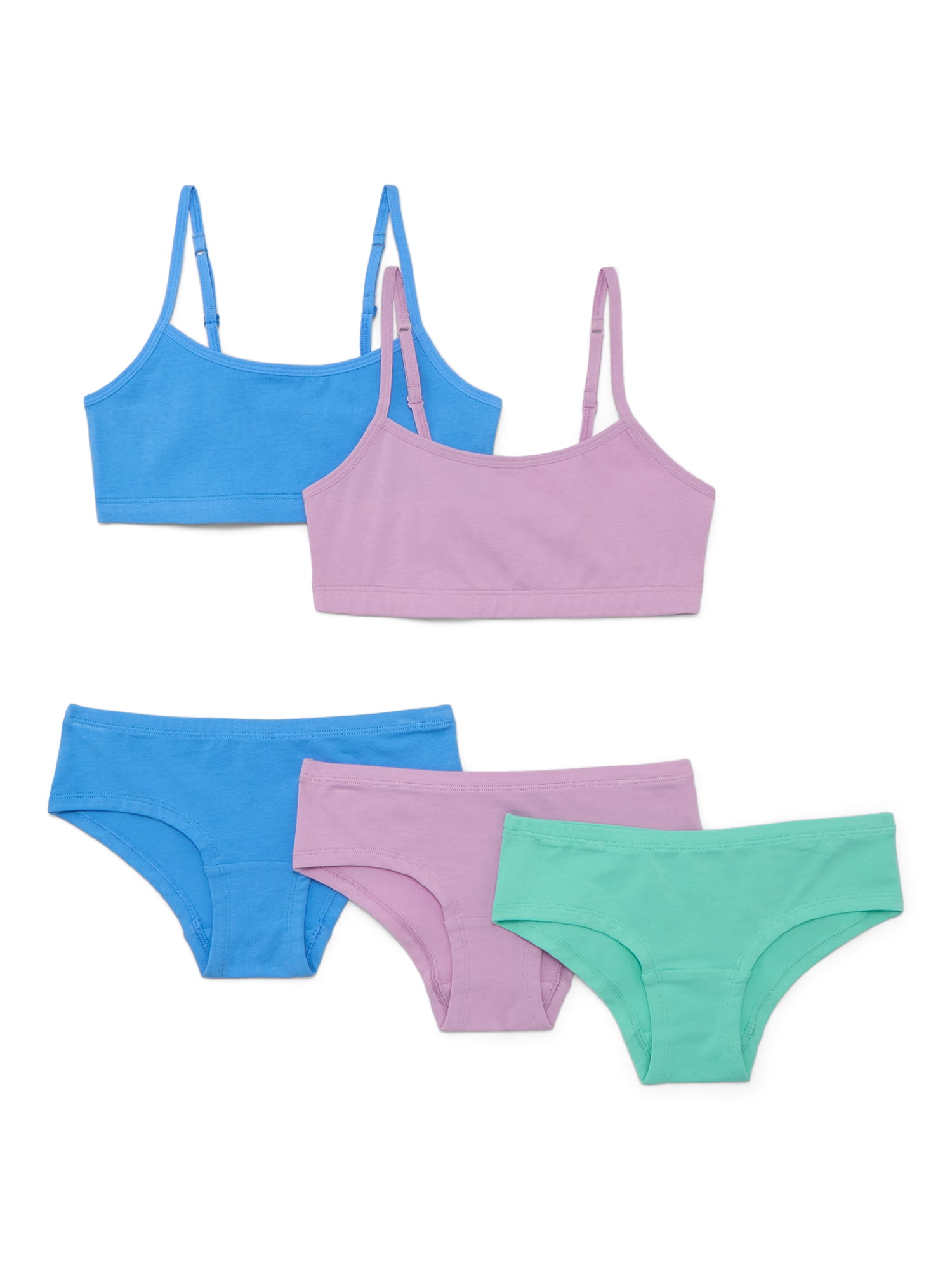 Wonder Nation Girls Cotton-Blend Scoop Bralette and Brief Panties