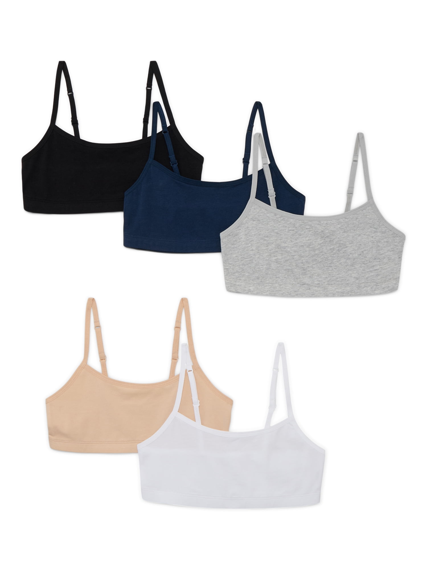 Wonder Nation Girls Cotton-Blend Bralette Bundle, 5-Pack, Sizes XS-2XL