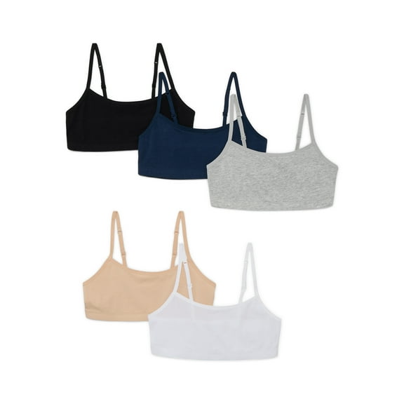 Wonder Nation Girls Cotton-Blend Bralette Bundle, 5-Pack, Sizes XS-2XL