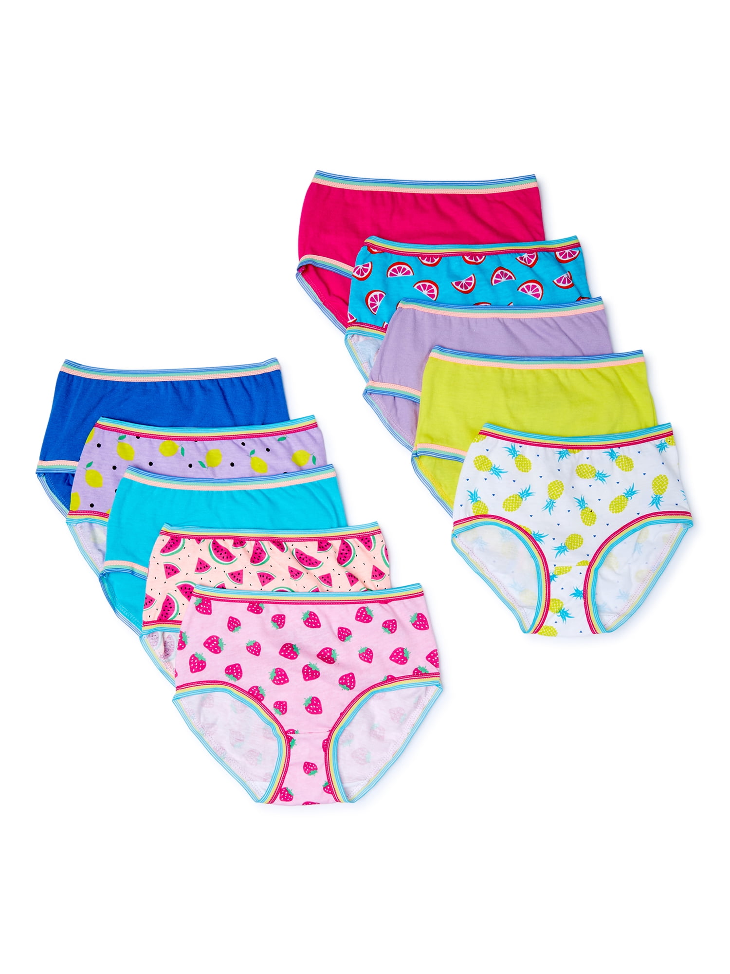 Wonder Nation Girls Cotton Brief Underwear, 10-Pack, Sizes 4-18 & Plus