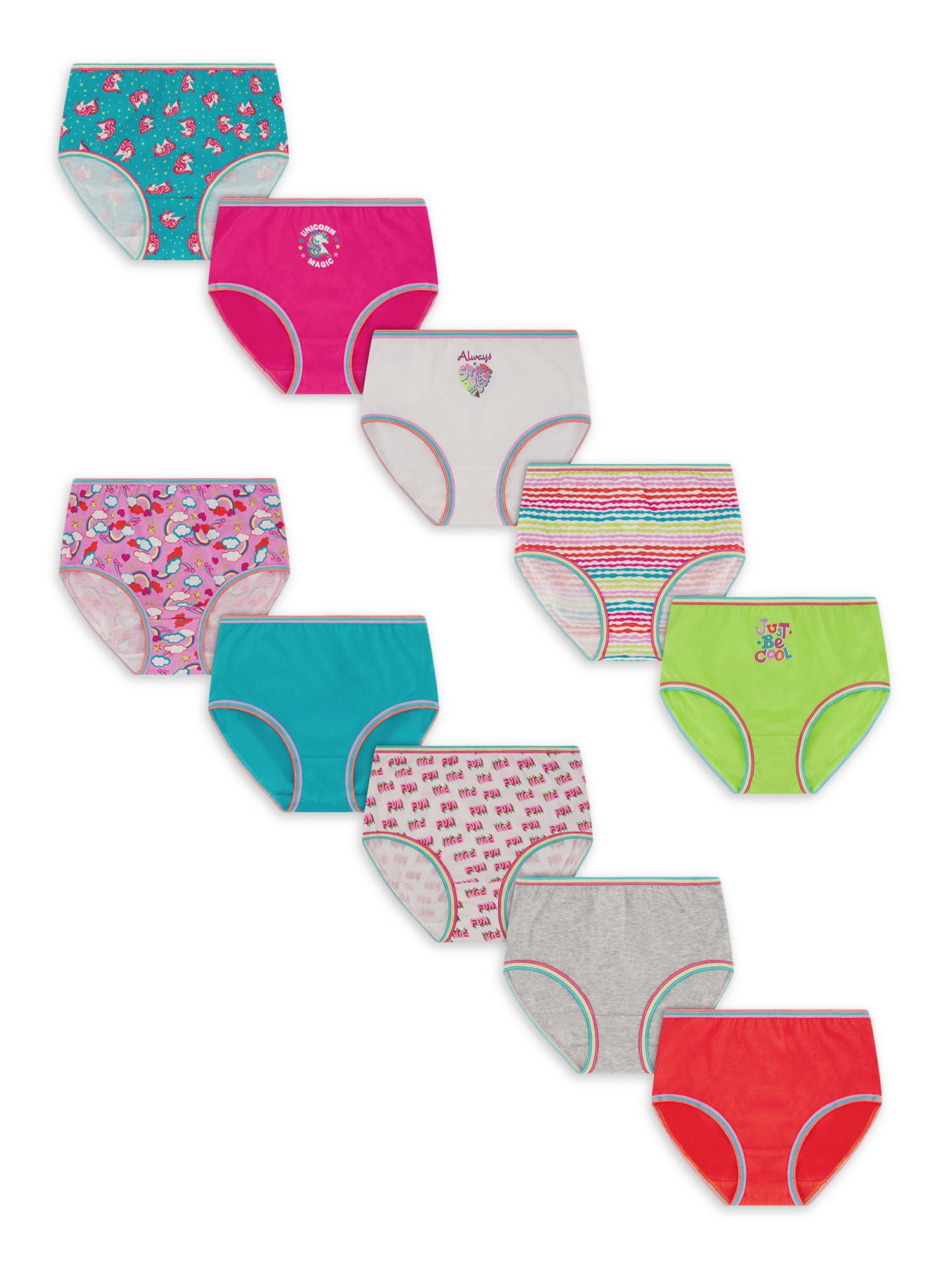 Wonder Nation Girls Cotton Brief Underwear, 10-Pack, Sizes 4-18 & Plus