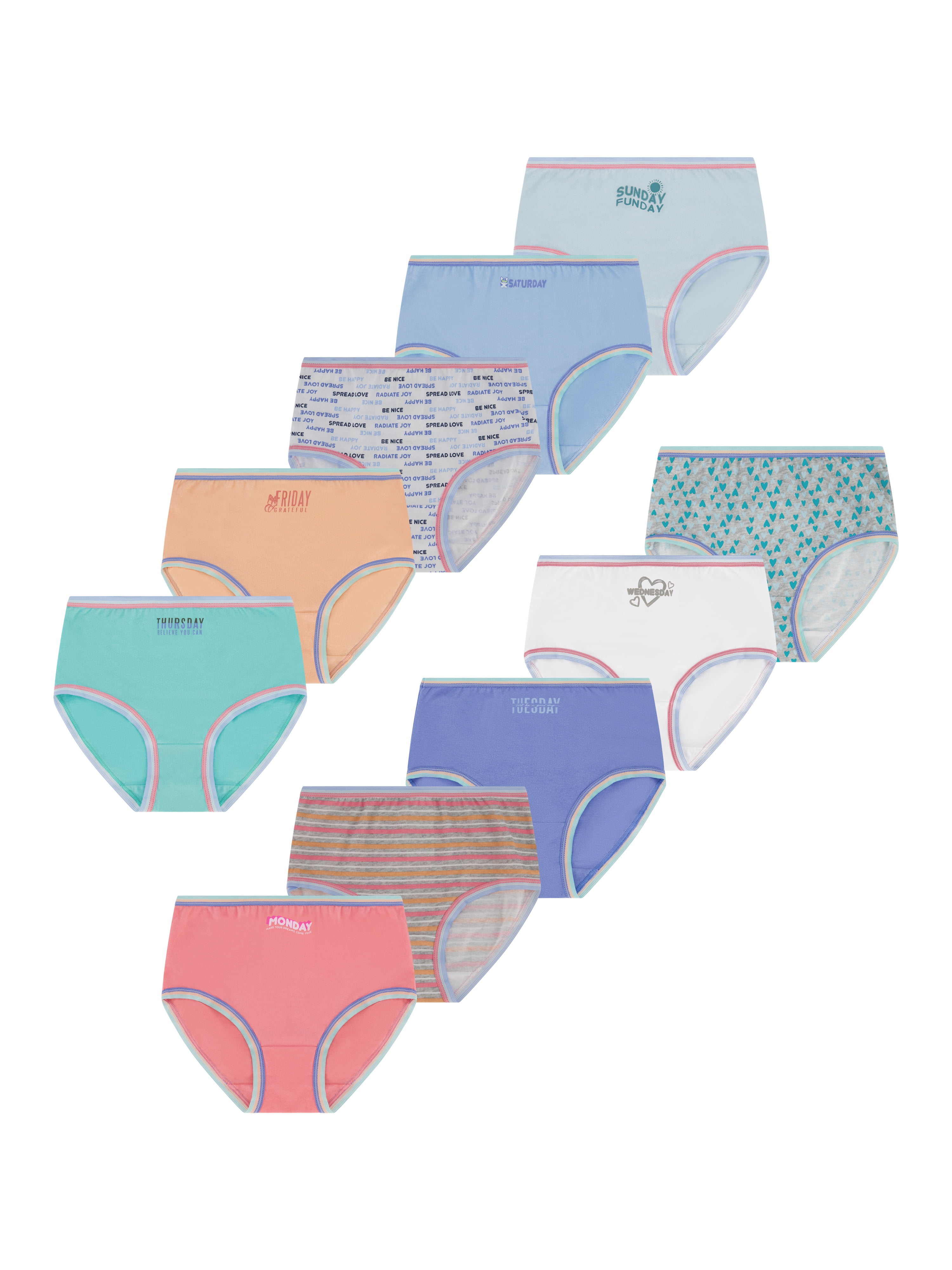 Wonder Nation Girls Cotton Brief Underwear, 10-Pack, Sizes 4-18 & Plus