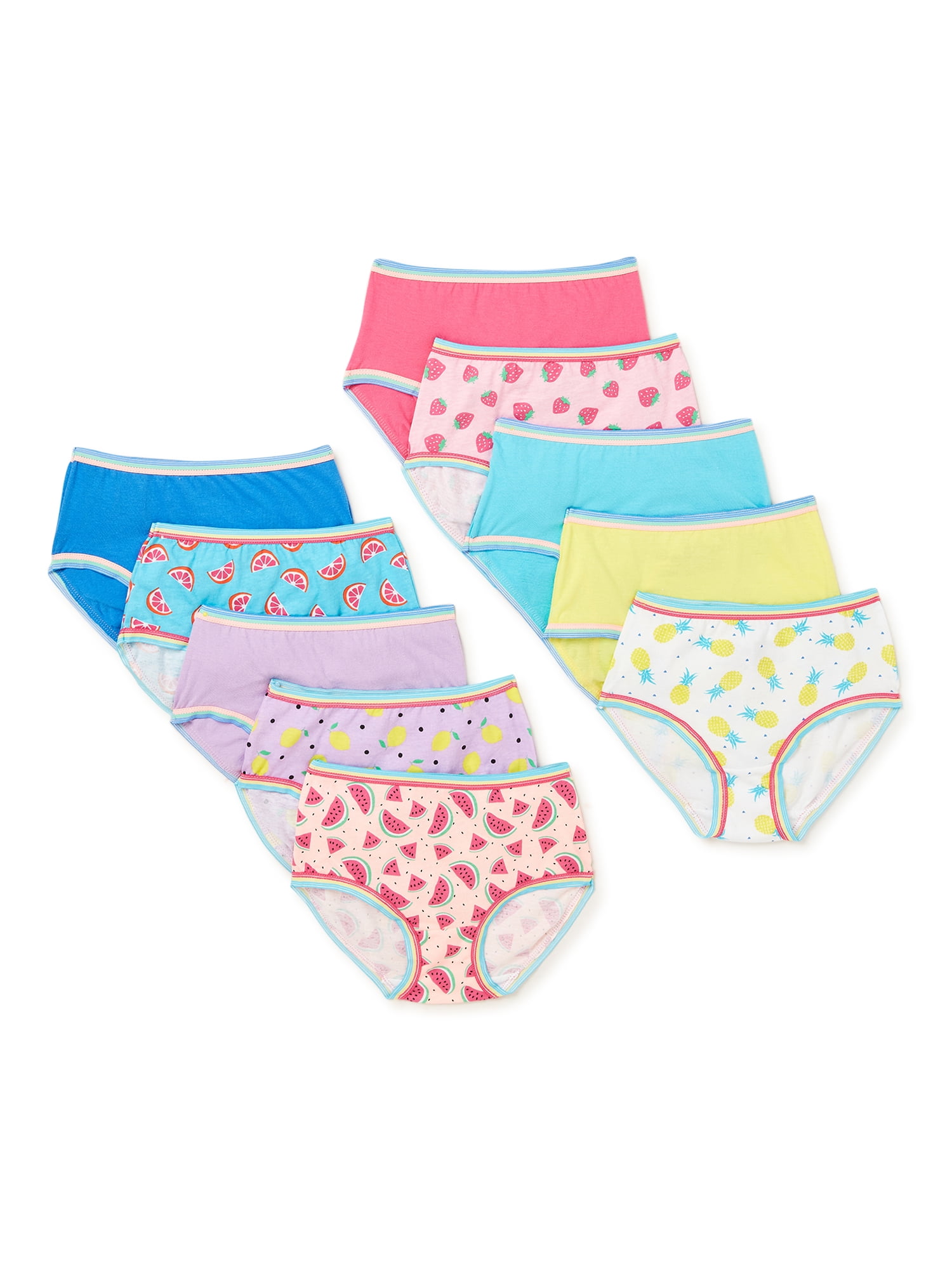 Wonder Nation Girls Cotton Brief Underwear, 10-Pack, Sizes 4-18 & Plus