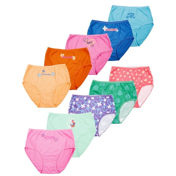 Wonder Nation Girls Cotton Brief Underwear, 10-Pack, Sizes 4-18 & Plus