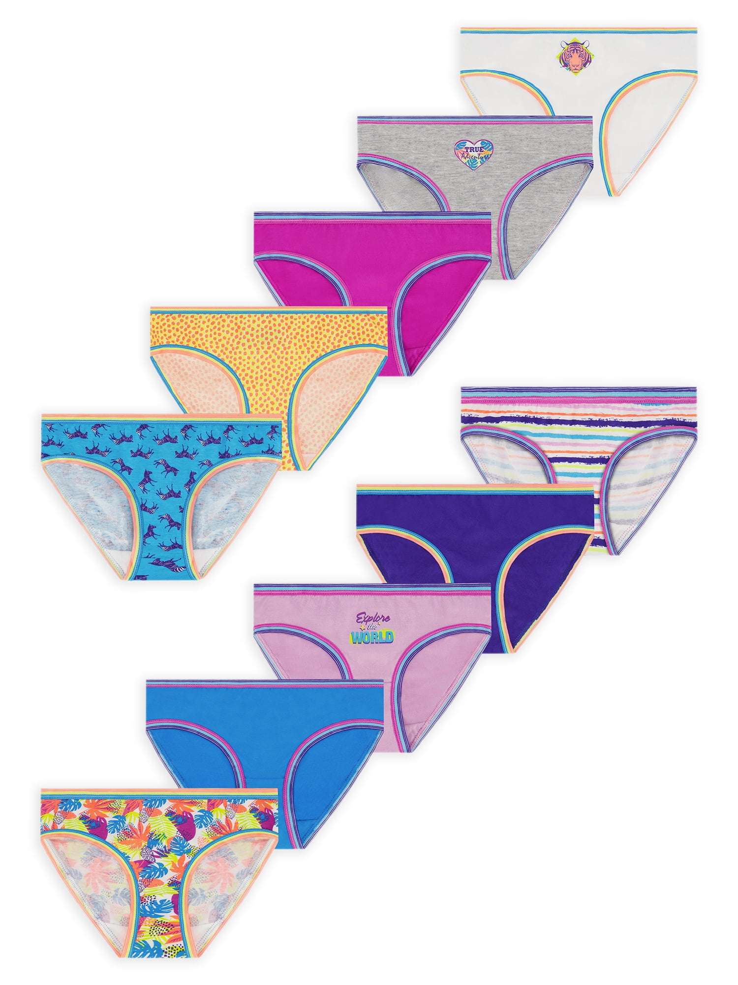 Wonder Nation Girls Cotton Brief Underwear, 10-Pack, Sizes 4-18 & Plus