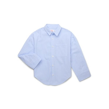 Wonder Nation Tween Girls Cotton Button-Down Shirt with Long Sleeves, Sizes 4-18