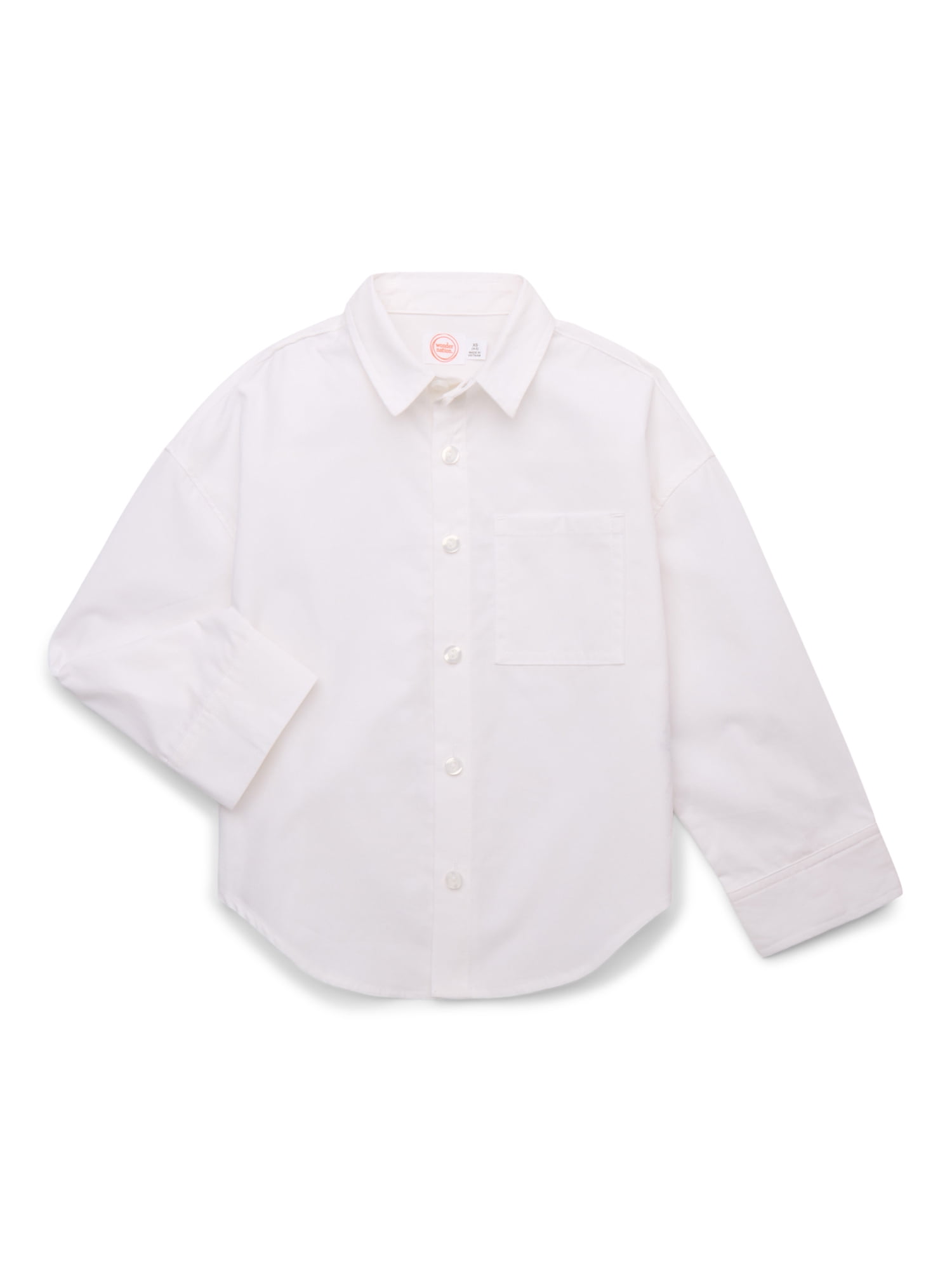 Wonder Nation Tween Girls Cotton Button-Down Shirt with Long Sleeves, Sizes 4-18