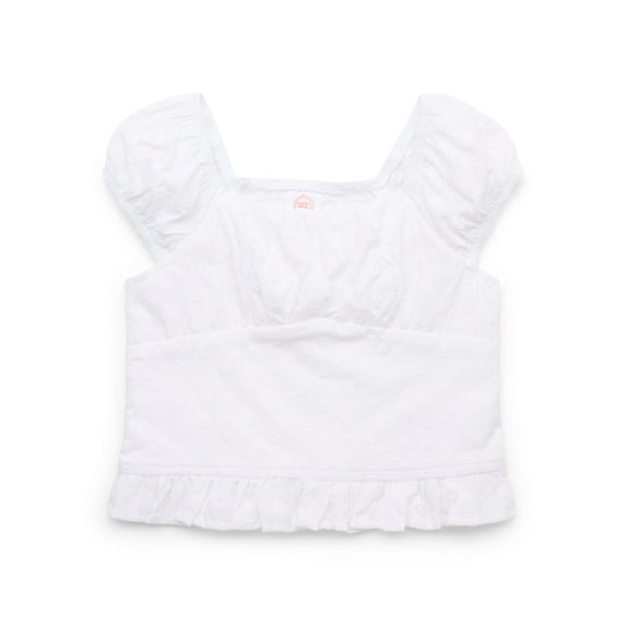 Wonder Nation Girls Cotton Smocked Ruffle Eyelet Top, Sizes 4-18
