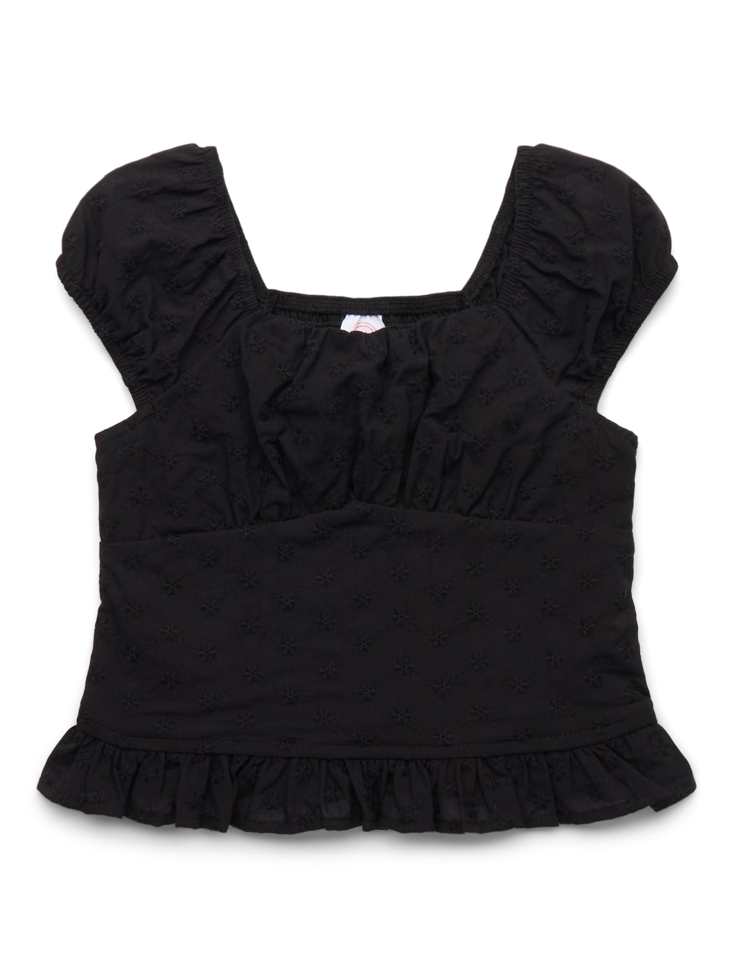 Wonder Nation Girls Cotton Smocked Ruffle Eyelet Top, Sizes 4-18, Short ...