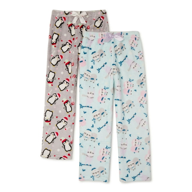 Wonder Nation Girls' Cozy Pajama Pants, 2 Pack, Sizes 4-18 & Plus