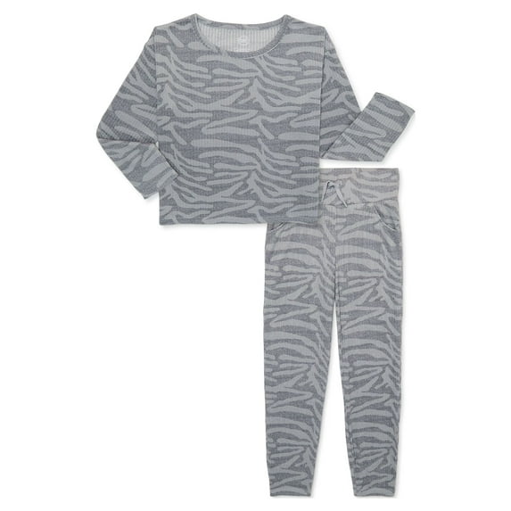 Wonder Nation Girls Cozy Rib Long Sleeve and Pant Pajamas Set, Sizes 4-18 & Plus