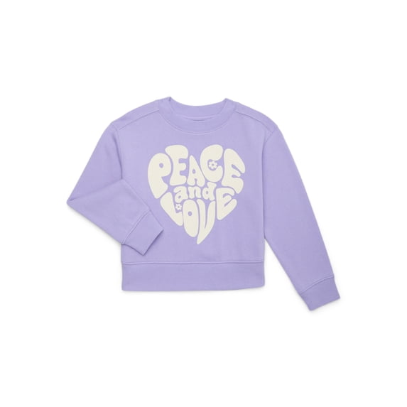 Wonder Nation Girls Crew Graphic Fleece Sweatshirt, Sizes 4-18 & Plus