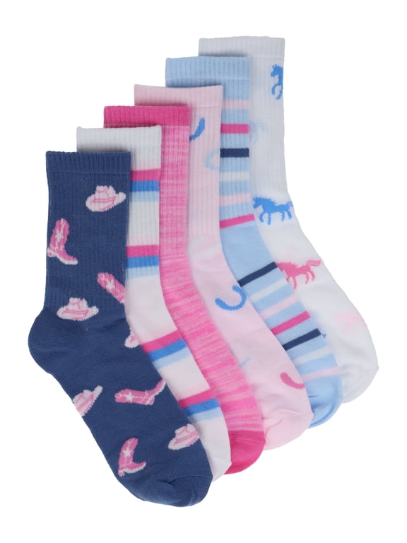 Girls Crew Socks 6PK Cowboy