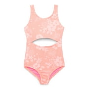 Wonder Nation Girls Crinkle Cutout One Piece Swimsuit with UPF 50+, Sizes 4-18 & Plus