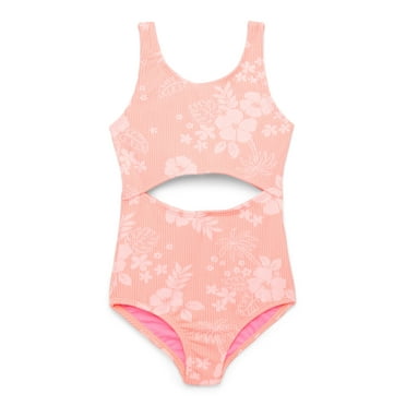 Wonder Nation Girls Crinkle Cutout One Piece Swimsuit with UPF 50+, Sizes 4-18 & Plus