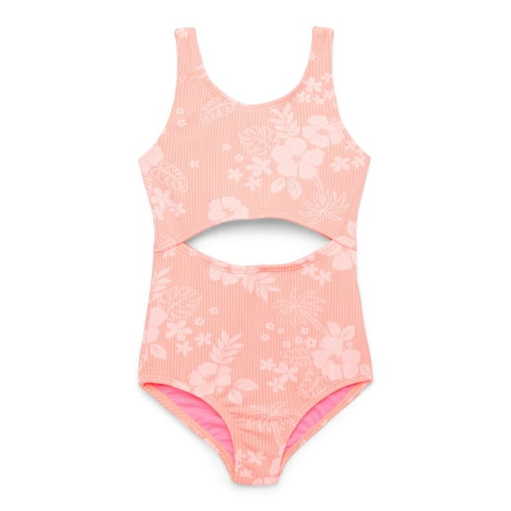 Wonder Nation Girls Crinkle Cutout One Piece Swimsuit with UPF 50+, Sizes 4-18 & Plus
