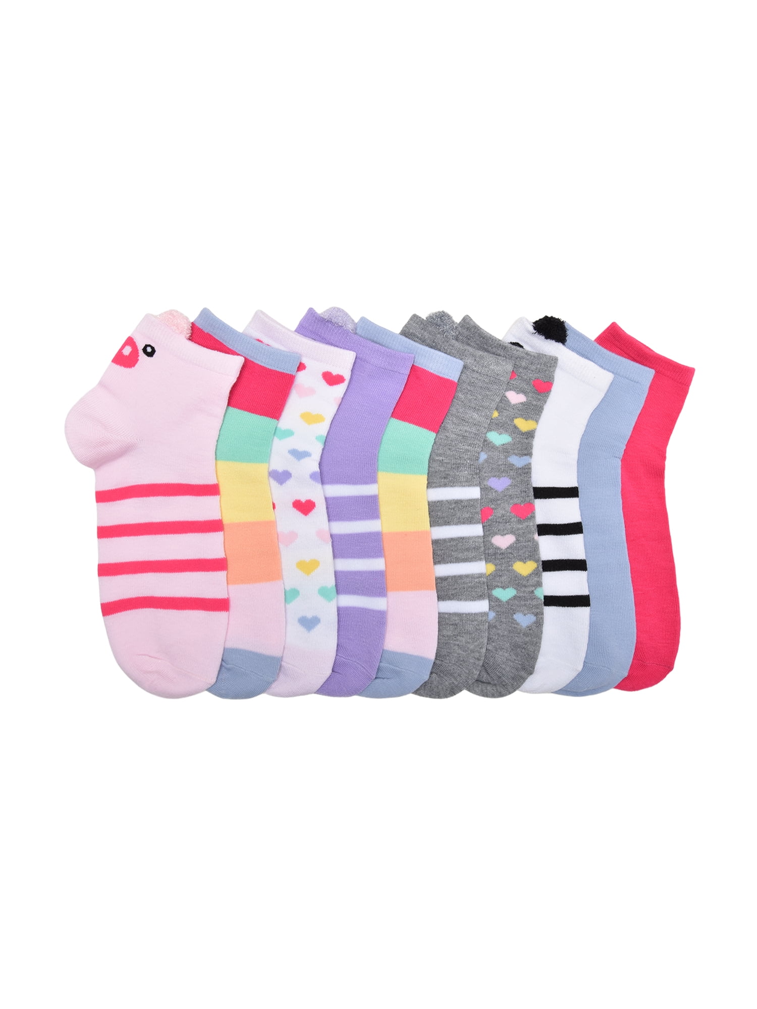 Wonder Nation Girls Critter Ankle Socks, 10-pack, Size Medium (Shoe Size 10.5-4)