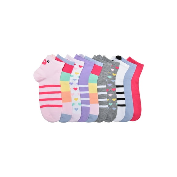 Wonder Nation Girls Critter Ankle Socks, 10-pack, Size Medium (Shoe Size 10.5-4)
