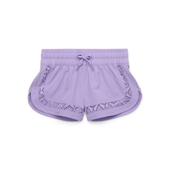 Wonder Nation Girls Crochet Trim Swim Shorts with UPF 50+, Sizes 4-18 & Plus