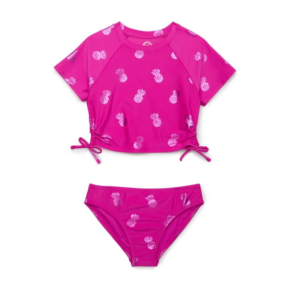 Wonder Nation Girls Cropped Rash Guard and Bikini Bottoms Swim Set with UPF 50, 2-Piece, Sizes 4-16