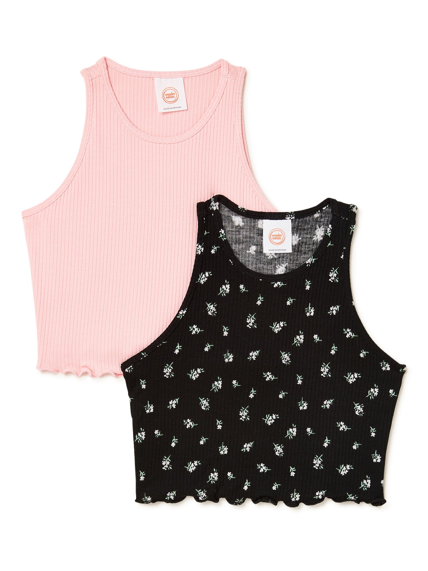 Wonder Nation Girls Ruffle Tank Top and Shorts, 2-Piece Casual Outfit Set,  Sizes 4-18 & Plus 