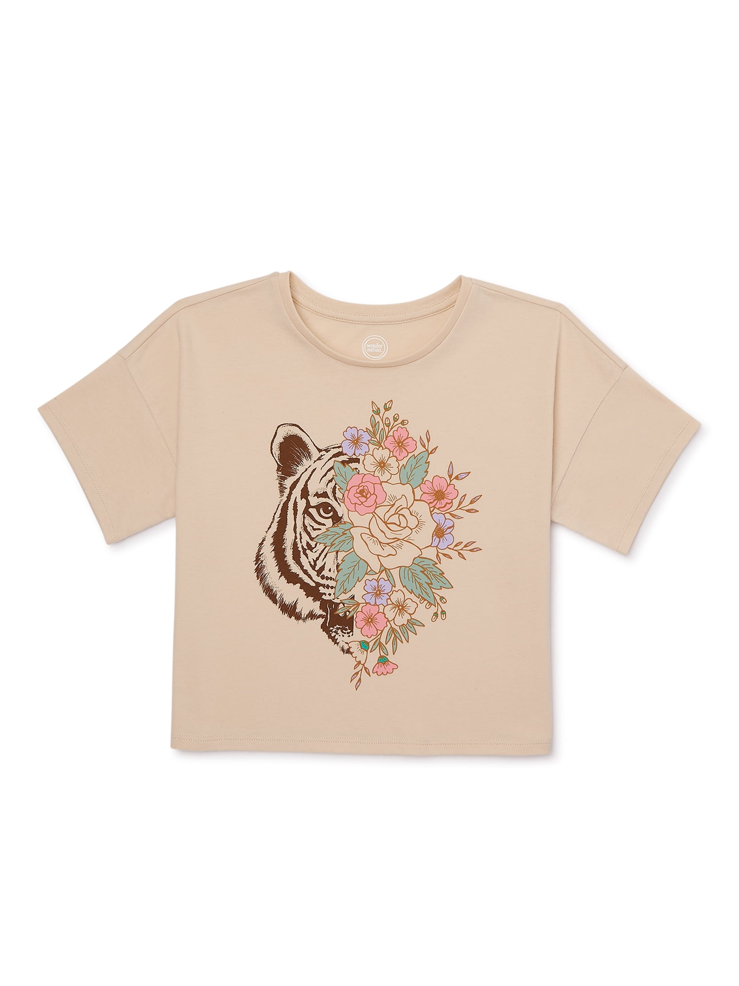Wonder Nation Girls Cropped, Short Sleeve, Graphic T-Shirt, Sizes 4-18