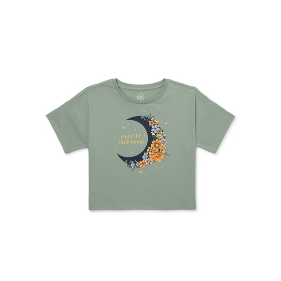 Wonder Nation Girls Cropped, Short Sleeve, Graphic T-Shirt, Sizes 4-18