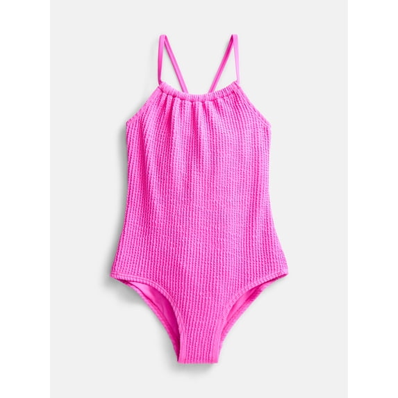 Wonder Nation Girls Cross Back Popcorn One Piece Swimsuit, Sizes XS-XL