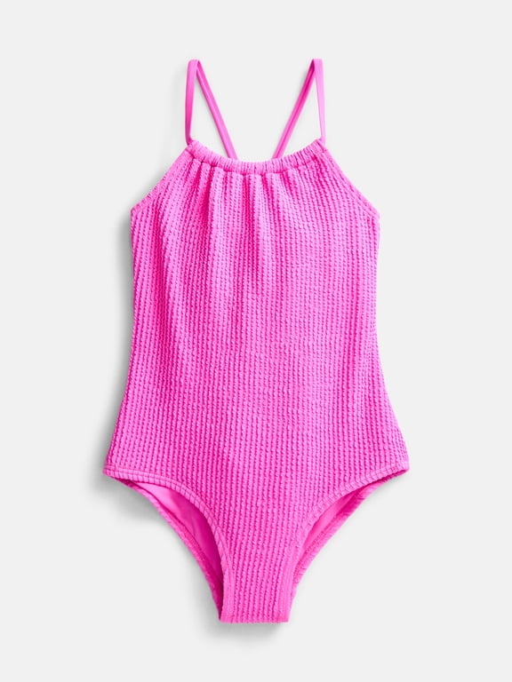 Girls Cross Back Popcorn One Piece Swimsuit, Sizes XS-XL