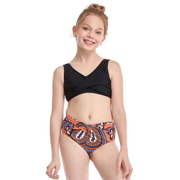 GEYEHUG Girls Bikini Swimsuit Two Piece Set Bathing Suit Cross Tankini Top UPF 50+ Swimwear Kids Sizes 3–9 Years