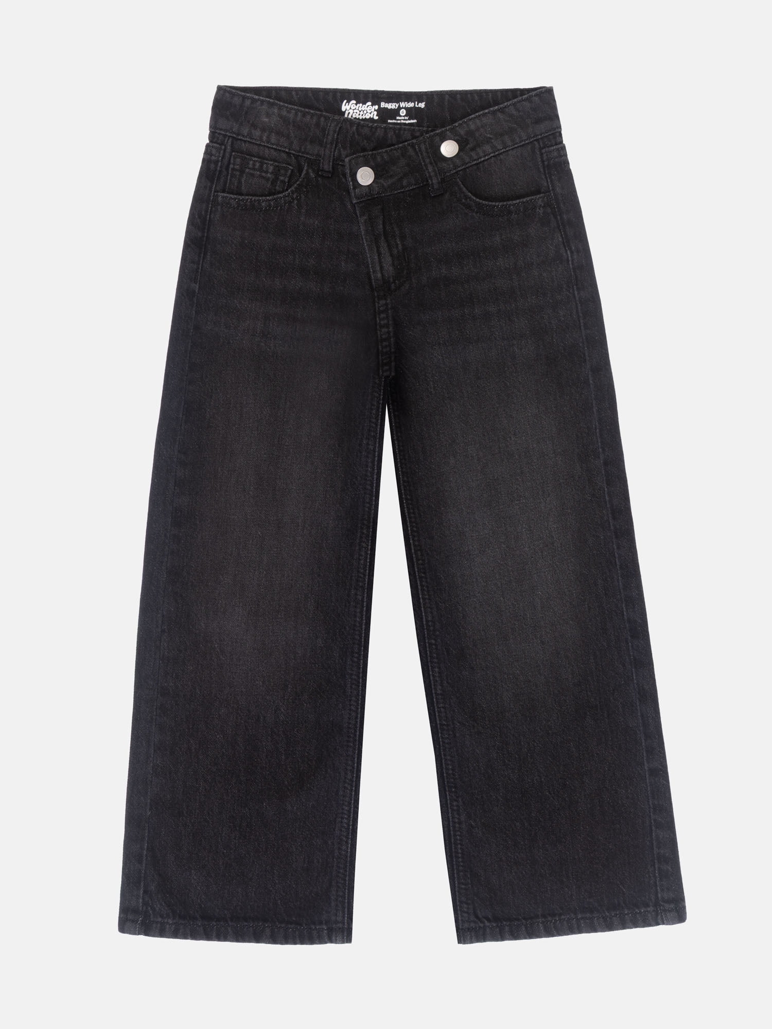 Wonder Nation Girls Crossover Waist Wide Leg Jeans, Sizes 5-18