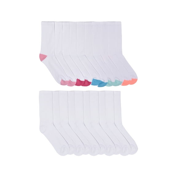 Wonder Nation Girls Cushioned Crew Socks, 10-Pack, Sizes S (6-10.5) - L (4-10)