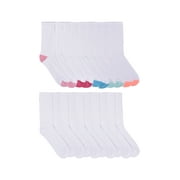 Wonder Nation Girls Cushided Crew Socks، 10-Pack، Sizes S 6-10.5 - L 4-10