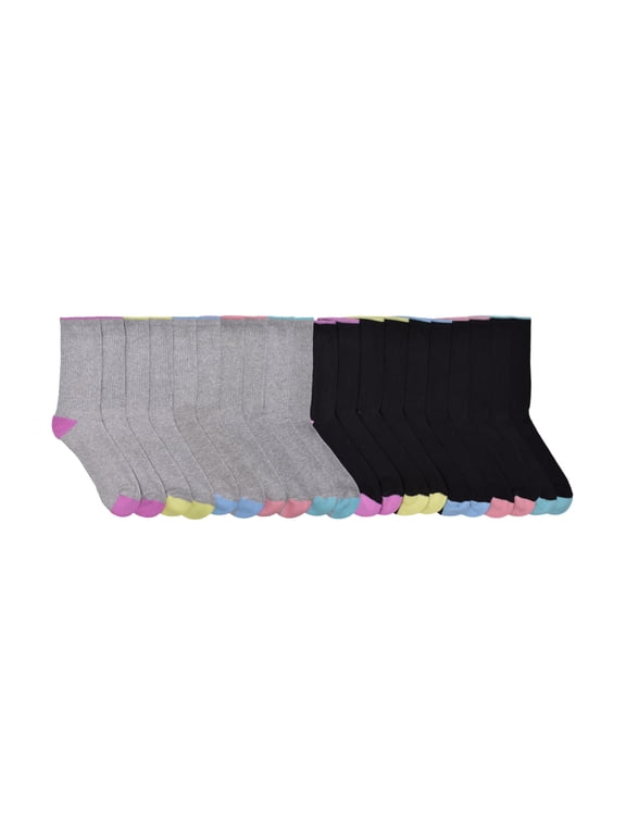 Girls Cushioned Crew Socks, 10-Pack, Sizes S (6-10.5) - L (4-10)