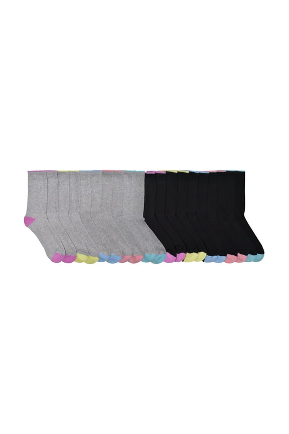 Girls Cushioned Crew Socks, 10-Pack, Sizes S (6-10.5) - L (4-10)