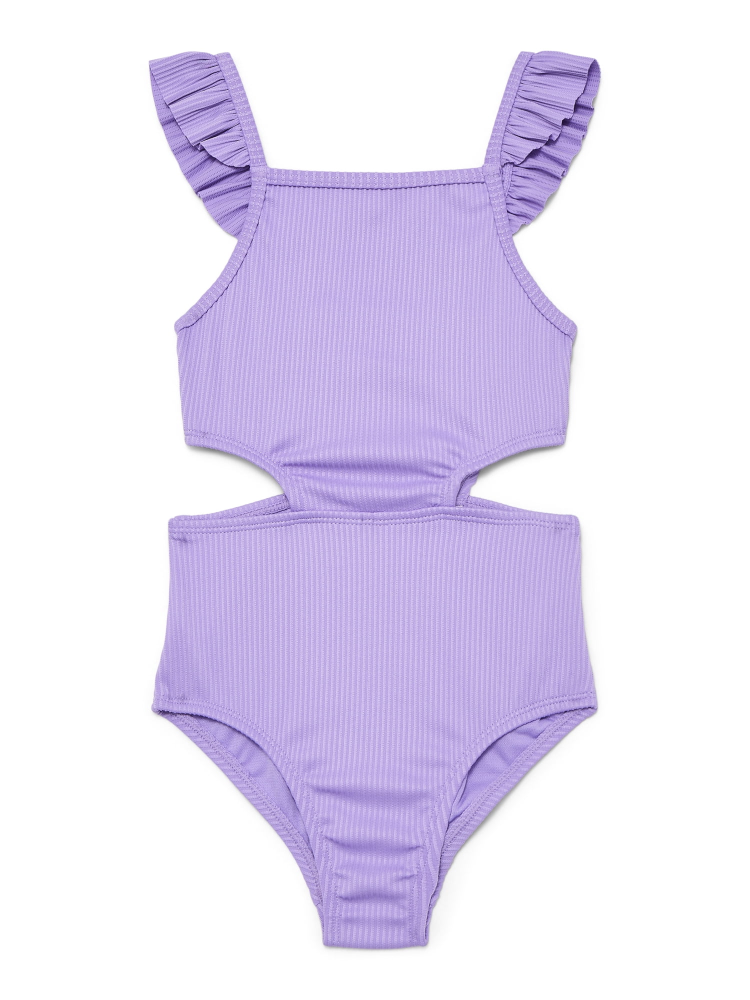 Wonder Nation Girls Cutout Rib Knit One Piece Swimsuit with UPF 50, Sizes 4-18 & Plus