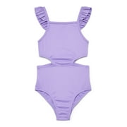 Wonder Nation Girls Cutout Rib Knit One Piece Swimsuit with UPF 50, Sizes 4-18 & Plus