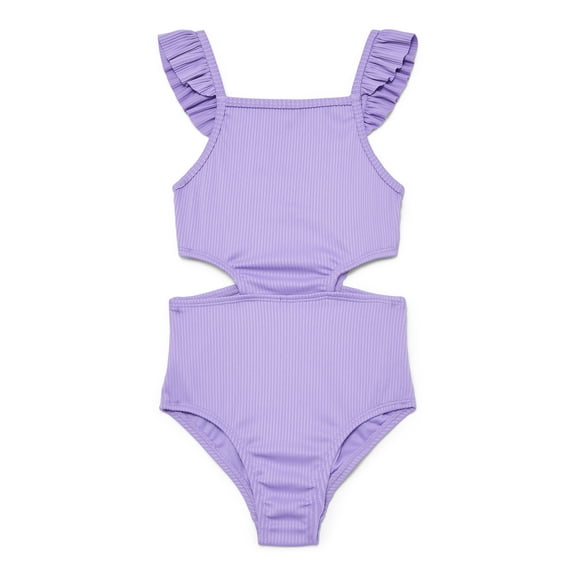 Wonder Nation Girls Cutout Rib Knit One Piece Swimsuit with UPF 50, Sizes 4-18 & Plus