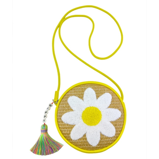 Wonder Nation Girls Daisy Straw Crossbody Bag, Yellow