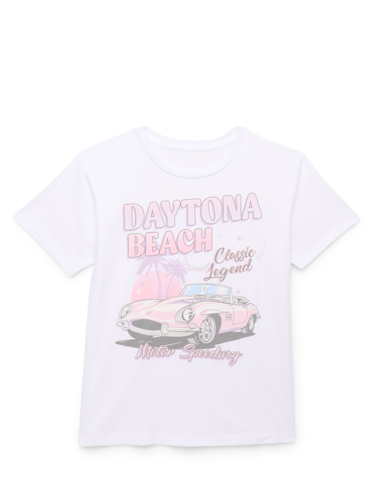 Wonder Nation Girls Daytona Beach Graphic Tee with Short Sleeves, Sizes 4-18