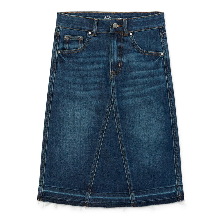 【WONDER WONDER】Pet Dark Washing Damage Denim Midi Skirt Wonder Nation Girls Denim Midi Skirt - Fit & Stylish Design