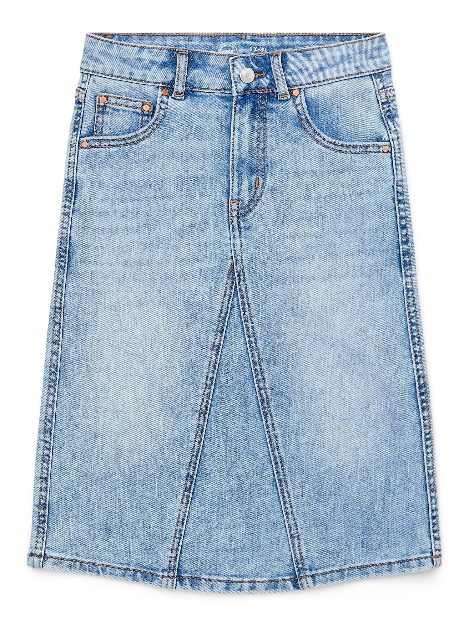 Wonder Nation Girls Denim Midi Skirt, Sizes 4-18 & Plus