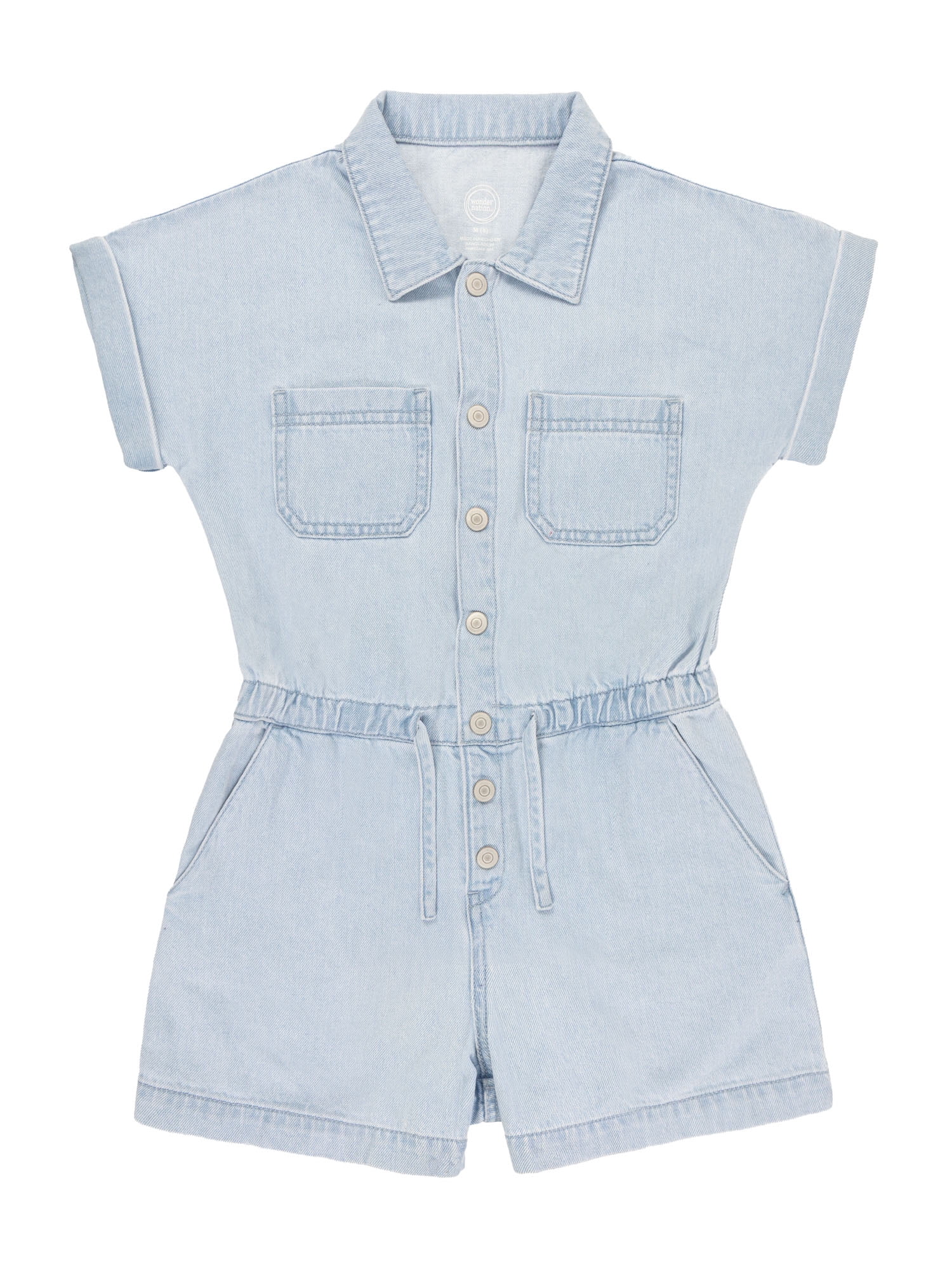 Wonder Nation Girls Denim Romper, Sizes 4-18