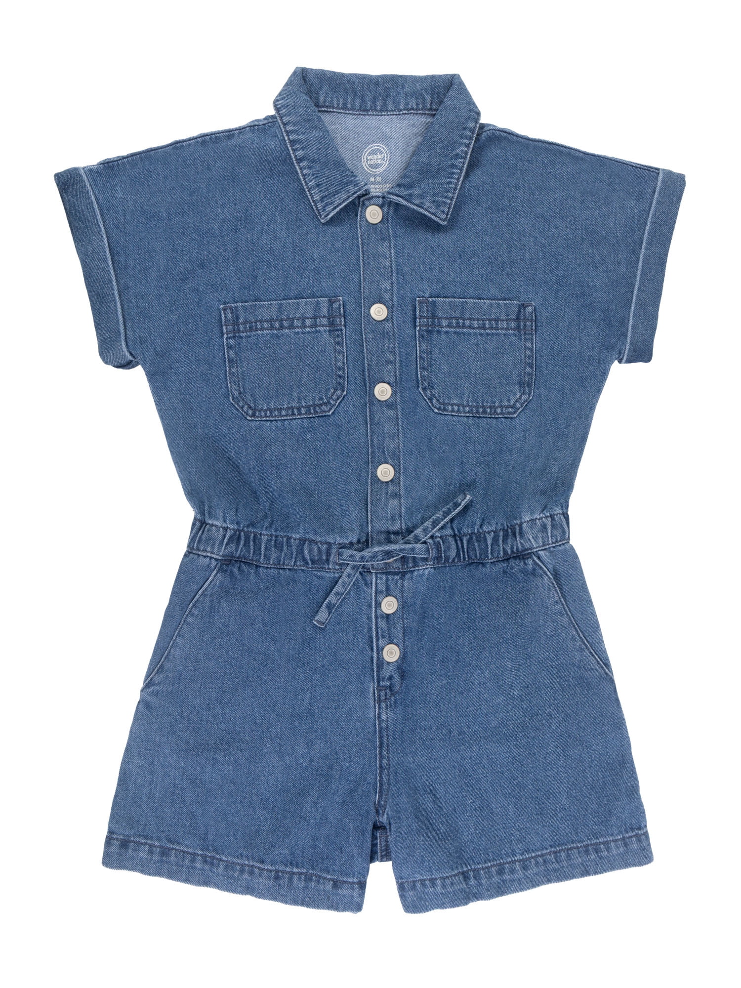 Wonder Nation Girls Denim Romper, Sizes 4-18