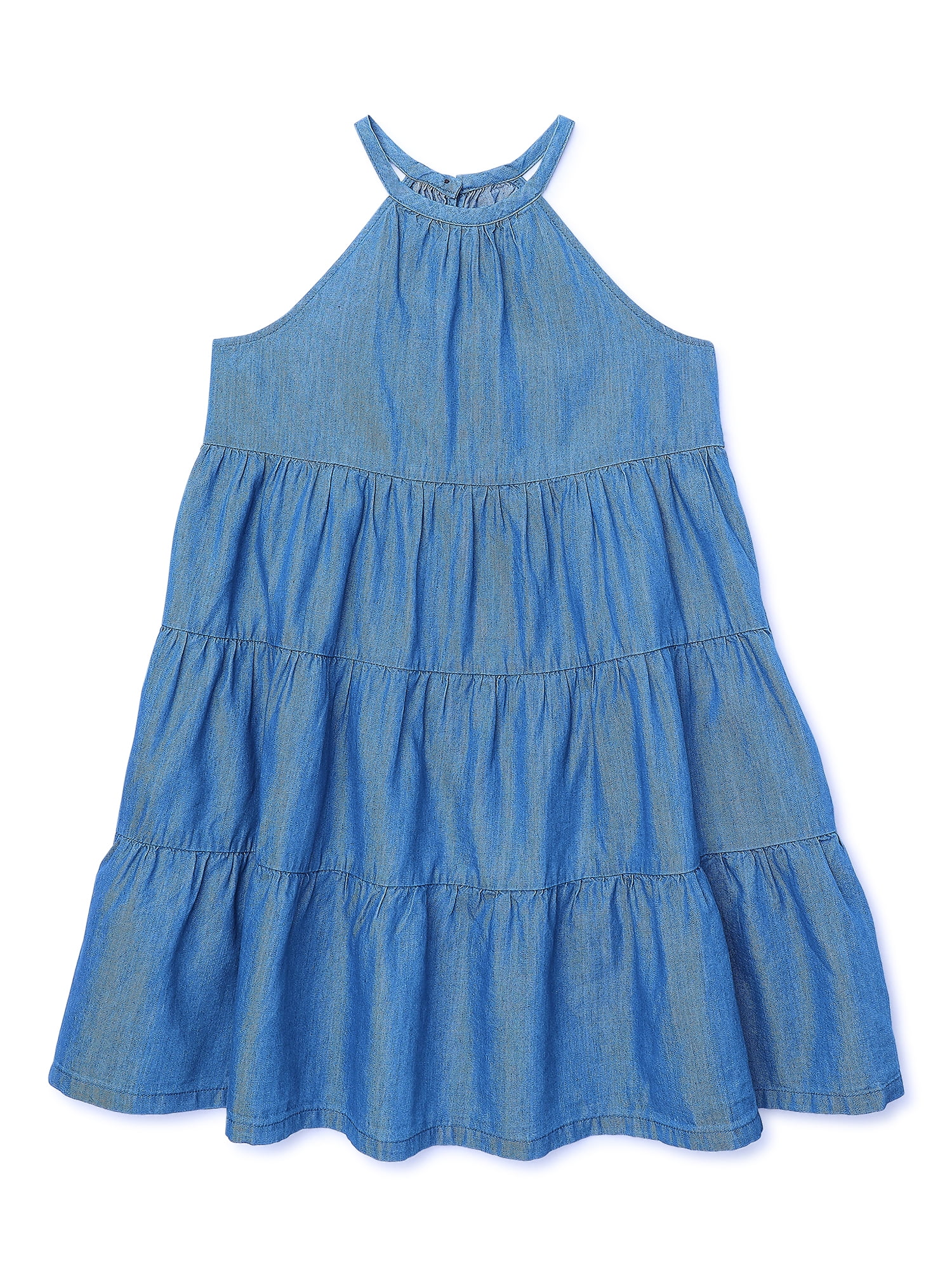 Wonder Nation Girls' Denim Tiered Halter Dress, Sizes 4-18 & Plus -  Walmart.com