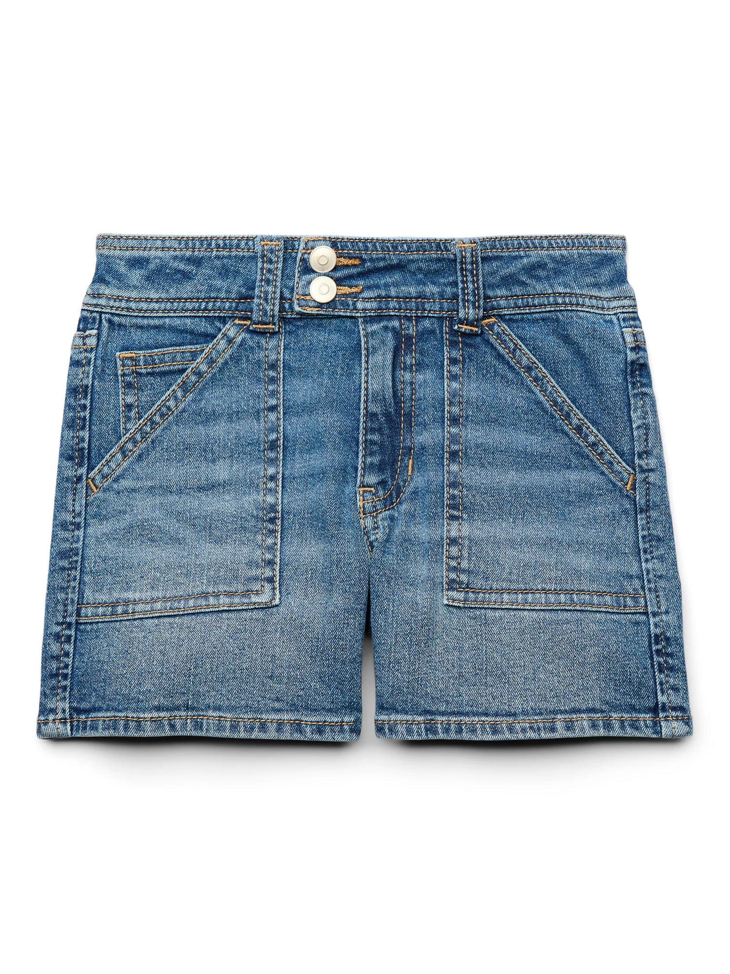 【WONDER WONDER】Dai Summer Raw Denim Part 5 Bermuda Wide PT Wonder Nation Girls Denim Utility Shorts, 4.5” Inseam, Sizes