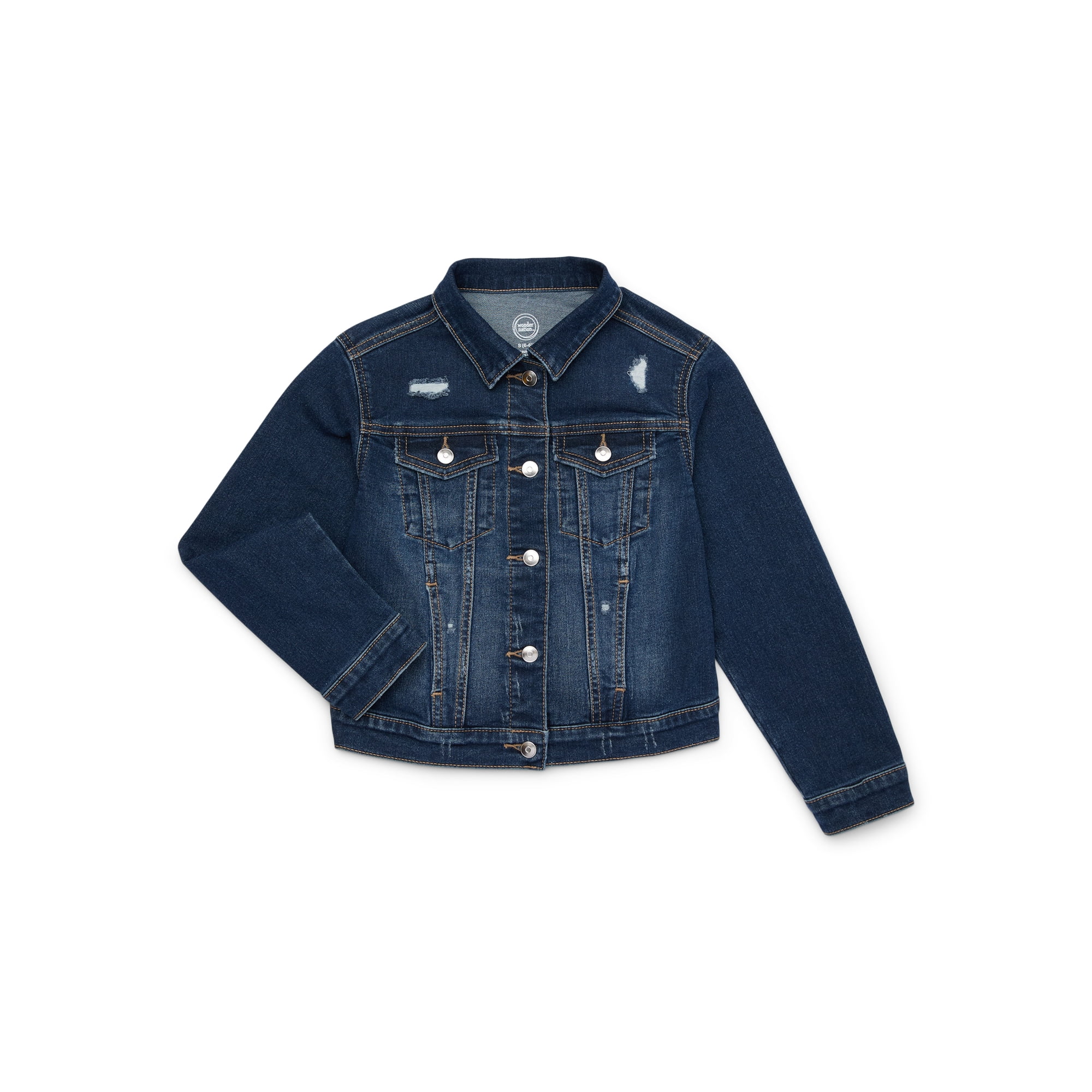 Wonder Nation Girls Distressed Denim Jacket, Sizes 4-18 & Plus