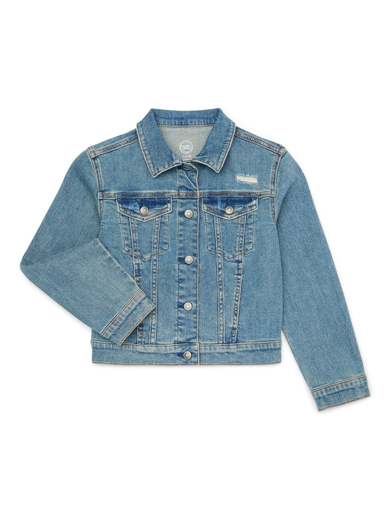 Wonder Nation Girls Distressed Denim Jacket, Sizes 4-18 Plus