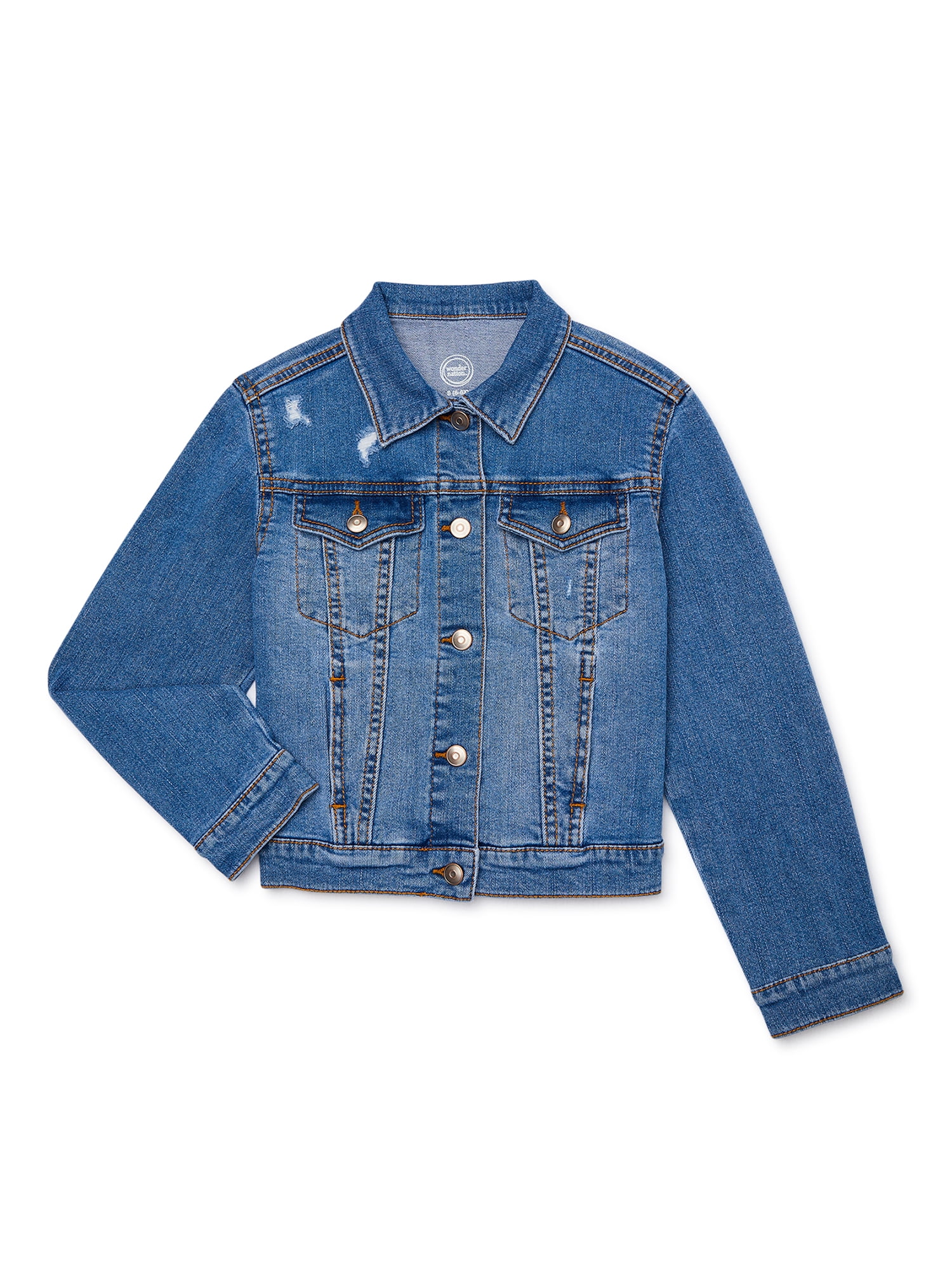 Wonder Nation Girls Distressed Denim Jacket, Sizes 4-18 & Plus ...